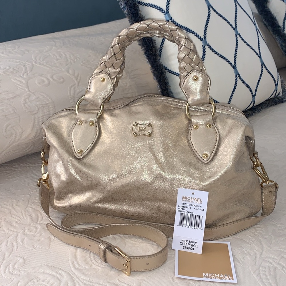 EUC Michael Kors, Soft Woodside, Pale Gold Satchel
